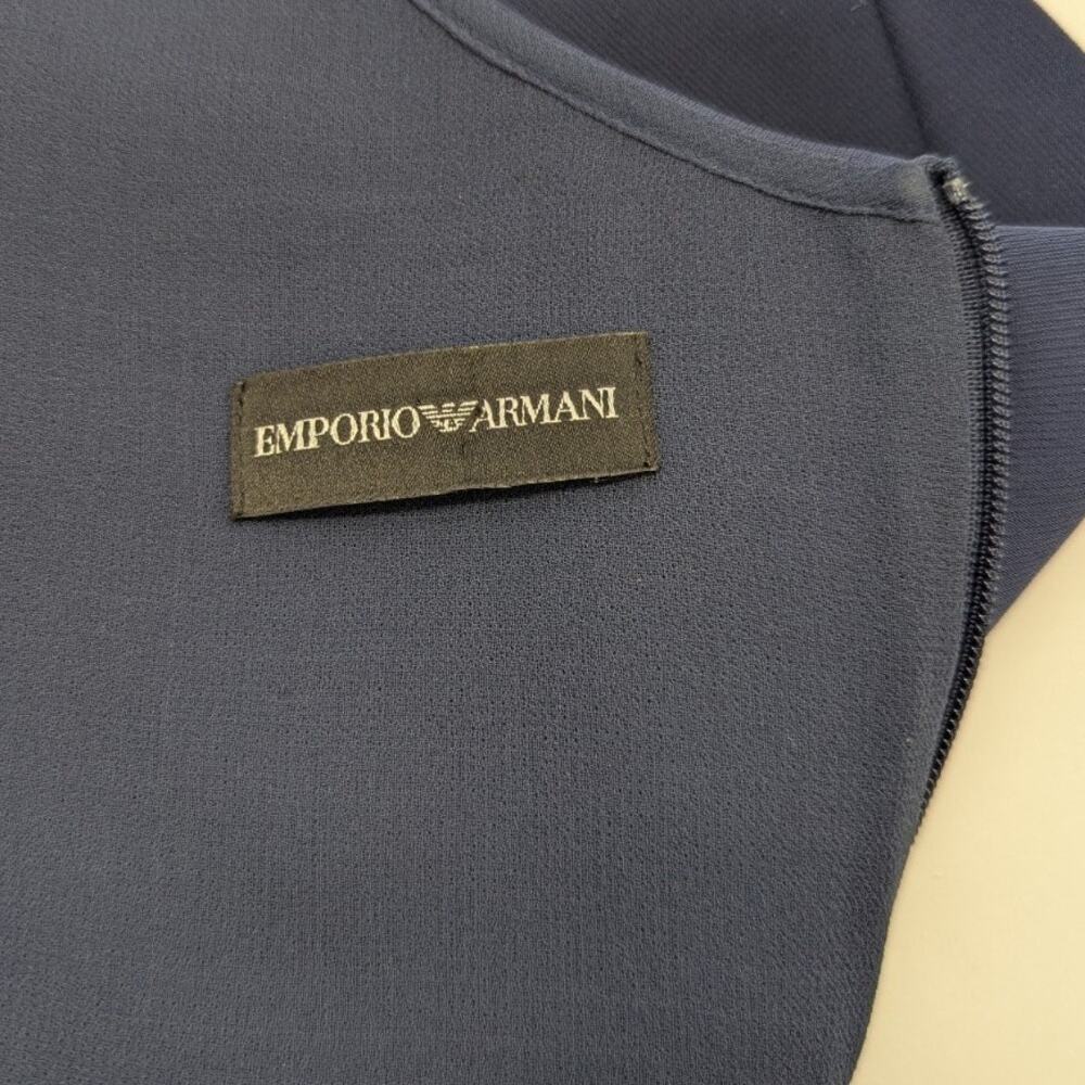 Emporio Armani Navy Blue Sleeveless Shift Dress Pleated Front,Size Cut Off, 12 - Picture 5 of 14